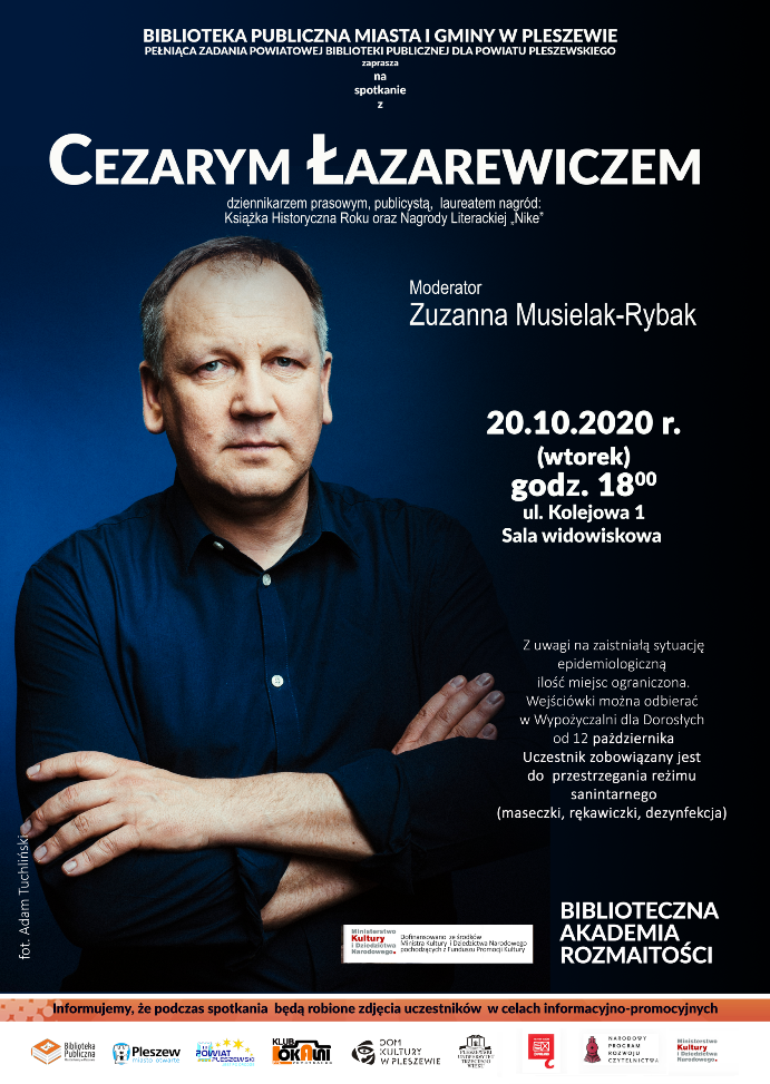 Plakat przedstawiający ofertę spotkania z cezarym łazarkiewiczem