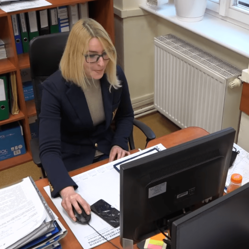Zdjęcie przedstawia urzędniczkę podczas pracy przy biurku