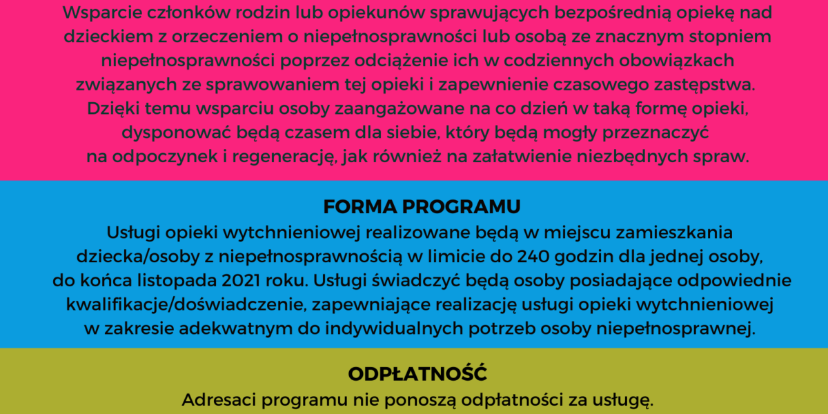 Treść plakatu informacyjnegop dotyczącego opieki wytchnieniowej