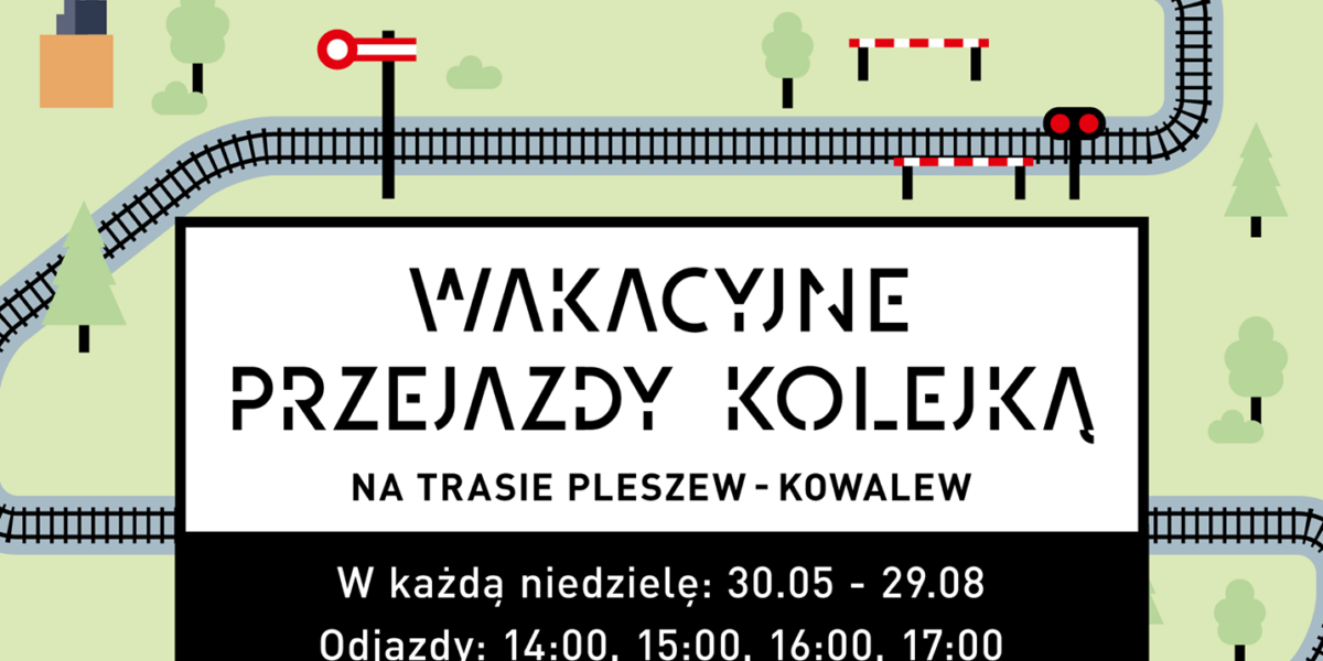 zdjęcie przedstawia plakat promujący przejazdy koleją wąskotorową